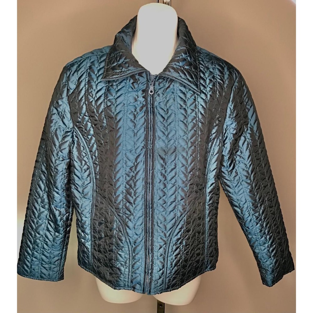 Chicos‎ Sz 1 Womens Iridescent Teal Blue Quilted Puffer Jacket Lightweight Layer